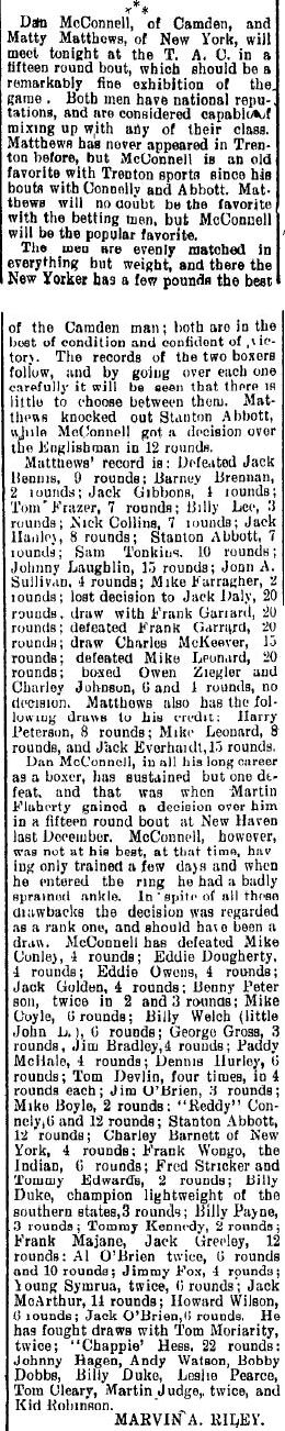 Newspaper article previewing the McConnell vs. Matthews bout