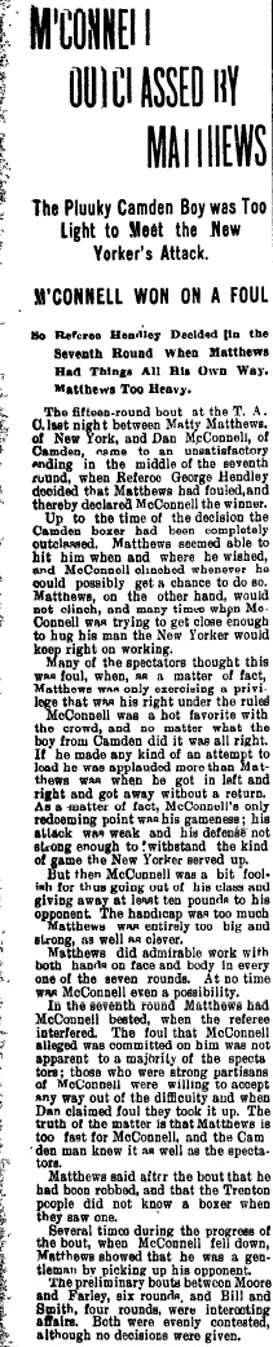 Newspaper article, M'Connell Outclassed by Matthews