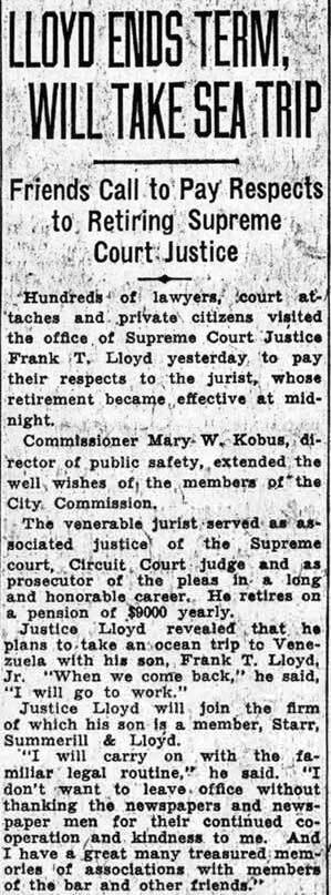 Camden Courier-Post article, January 21, 1938, Lloyd Ends Term, Will Take Sea Trip