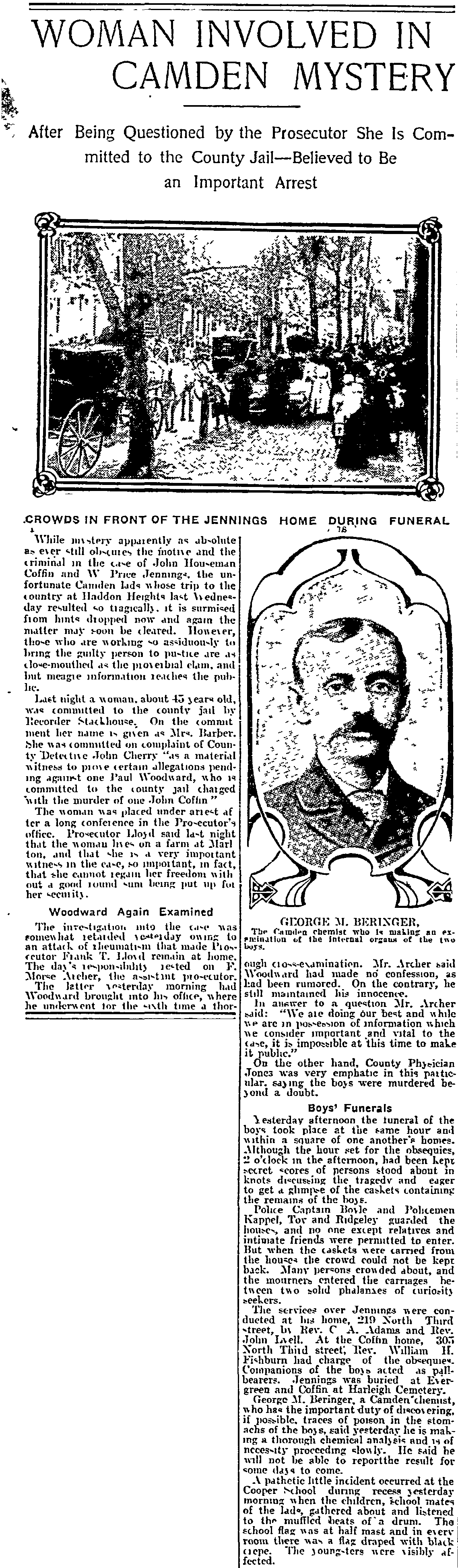 Newspaper article with photographs, Woman Involved in Camden Mystery