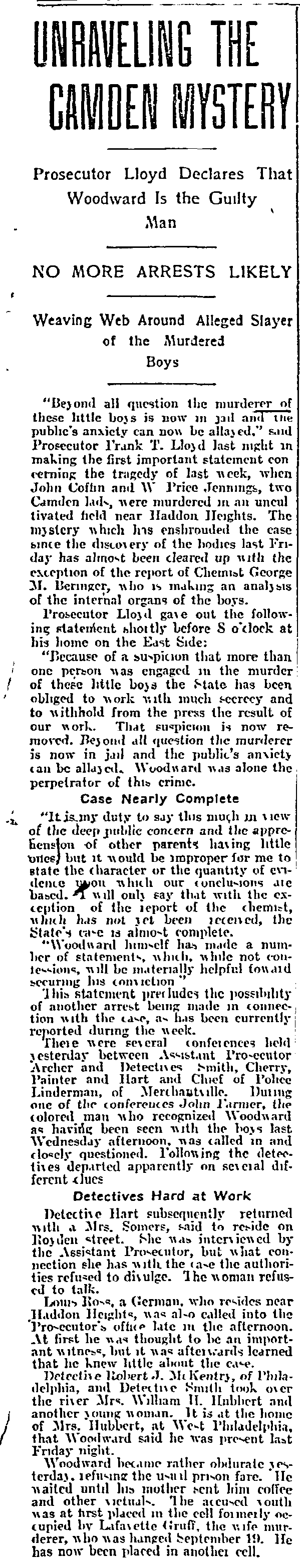 Newspaper article, Unraveling the Camden Mystery