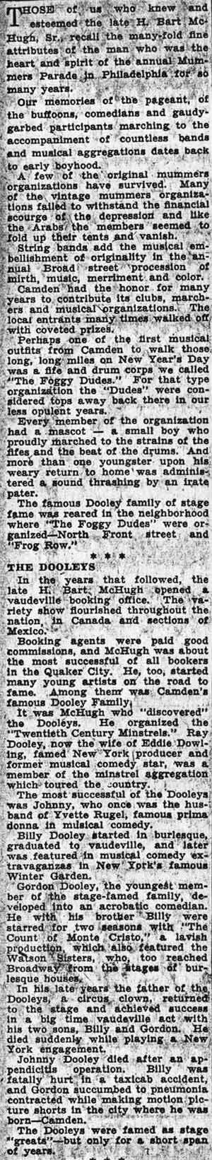 Courier-Post column, The Famous Dooley Family, from Dan McConnell's Scrapbook