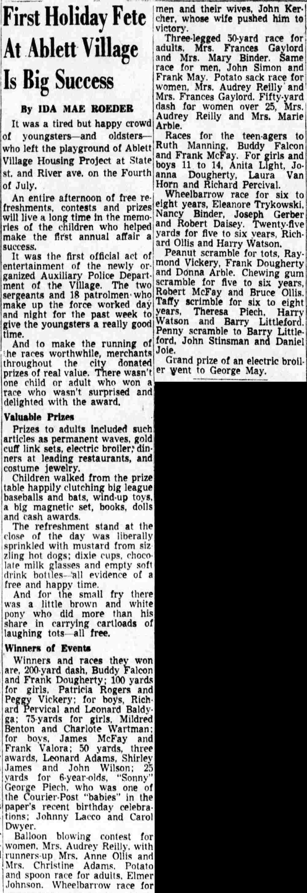 First Holiday Fete At Ablett Village Is Big Success, Camden Courier-Post, July 6, 1953