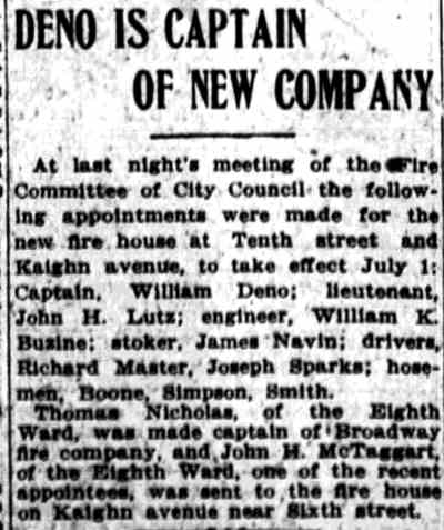 Newspaper clipping "Deno Is Captain of New Company," Camden Post-Telegram, June 24, 1910.