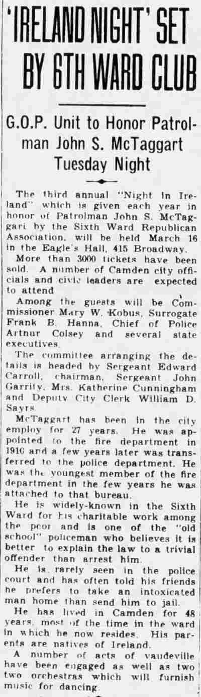 'Ireland Night' Set by 6th Ward Club, Camden Courier-Post, March 13, 1937