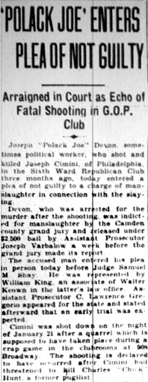 Newspaper clipping, 'Polack Joe' Enters Plea of Not Guilty, Camden Courier-Post, April 23, 1928