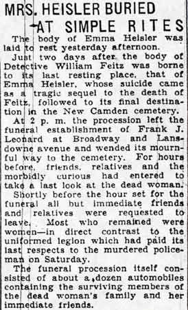Mrs. Heisler Buried at Simple Rites, Camden Evening Courier, September 11, 1934