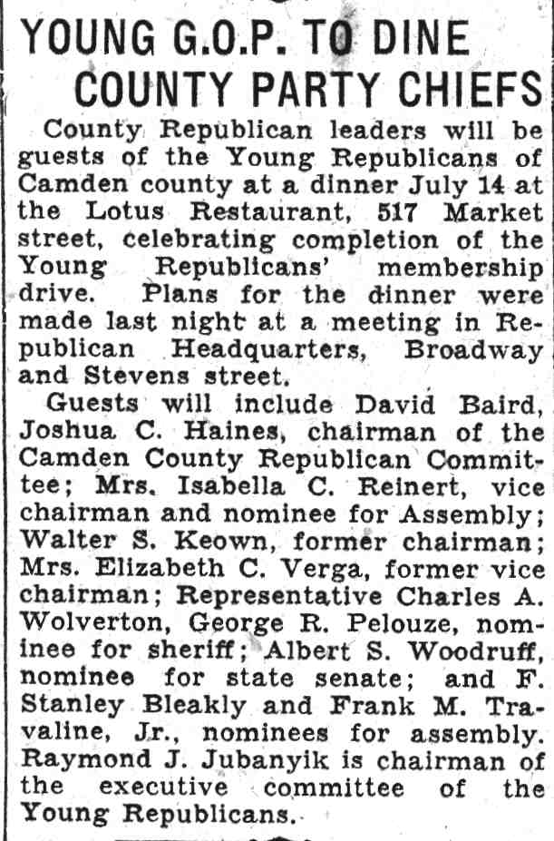 Newspaper clipping: Young G.O.P. to Dine County Party Chiefs