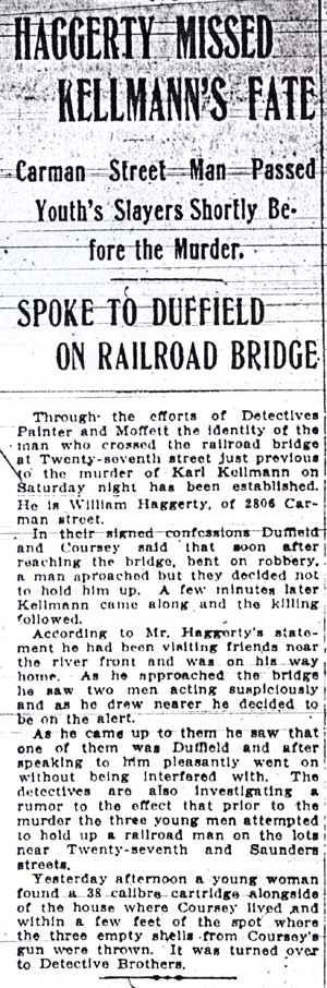 Haggerty Missed Kellmann's Fate, Camden Post-Telegram clipping, October 15, 1912