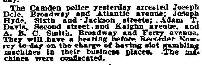 Newspaper clipping: Slot Machine Arrests, Philadelphia Inquirer, May 5, 1899