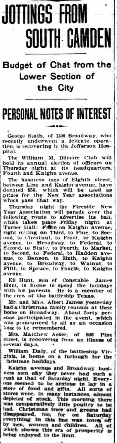 Jottings from South Camden column, Camden Daily Courier, December 24, 1906