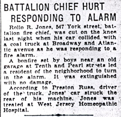 Battalion Chief Hurt Responding to Alarm - Camden Morning Post, November 29, 1930