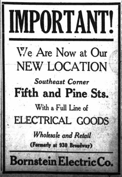 Camden Daily Courier advertisement: Important! Bornstein Electric Co. now at Fifth and Pine Sts.