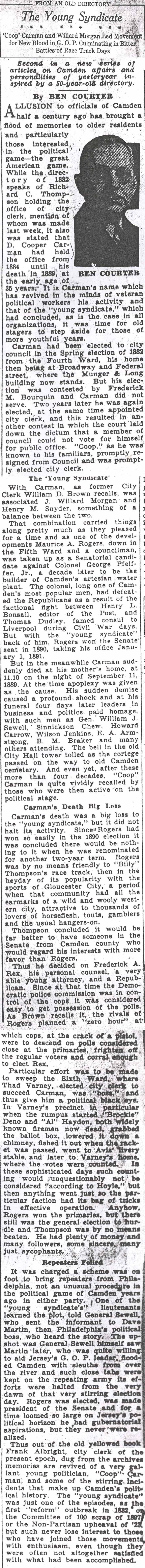 Courier-Post column The Young Syndicate by Ben Courter, with his photograph, January 18, 1932