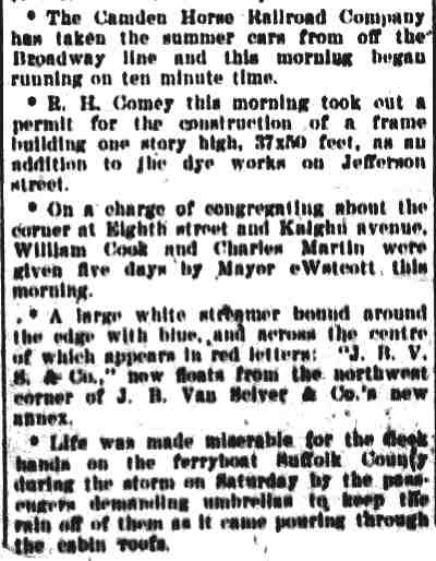 South Camden Siftings column of five short news items, Camden Daily Telegram, October 14, 1895