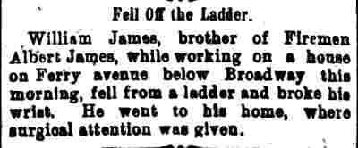 Newspaper clipping Fell Off the Ladder, Camden Post, May 26, 1896