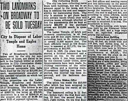Courier-Post clipping, Two Landmarks on Broadway to Be Sold Tuesday, December 17, 1942