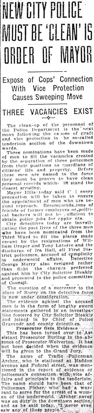 Camden Courier clipping, January 13, 1922: New City Police Must Be 'Clean' Is Order of Mayor