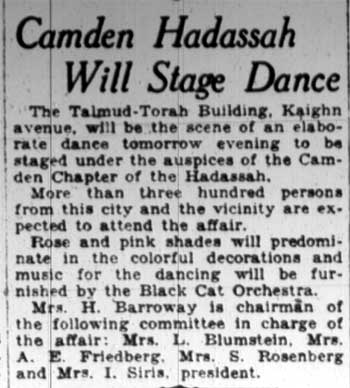 Camden Hadassah Will Stage Dance - Camden Courier-Post, February 21, 1928