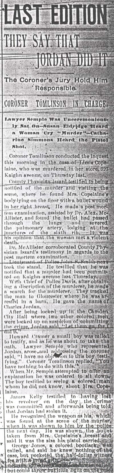 They Say That Jordan Did It, Camden Daily Telegram, August 1, 1893
