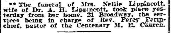 Mrs. Nellie Lippincott Buried - Philadelphia Inquirer, March 25, 1910
