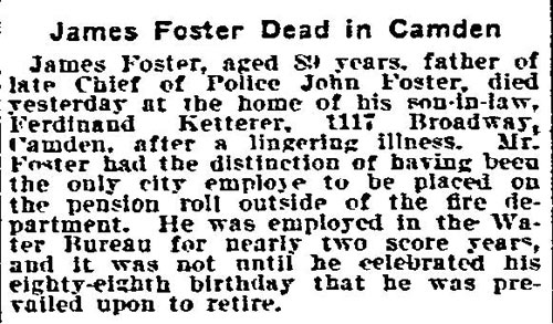 James Foster Dead in Camden - Philadelphia Inquirer, March 13, 1909