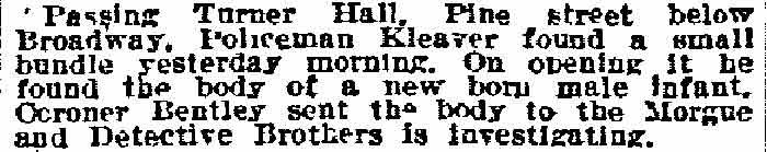 Body of Infant Found, Philadelphia Inquirer, December 12, 1913