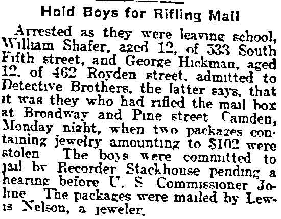Newspaper clipping: Hold Boys for Rifling Mail