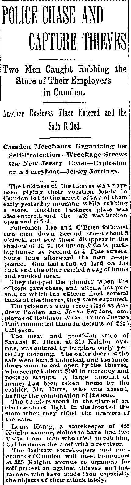 Police Chase and Capture Thieves - Philadelphia Inquirer, August 26, 1893