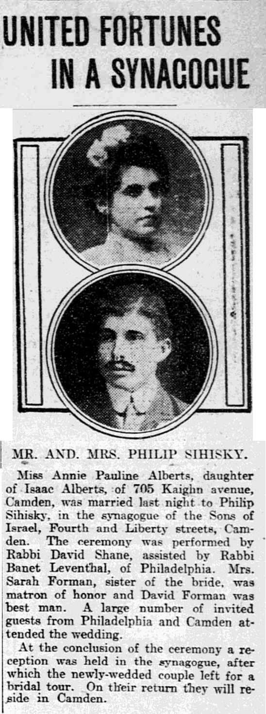 Newspaper clipping: United Fortunes in a Synagogue, Philadelphia Inquirer, March 23, 1901