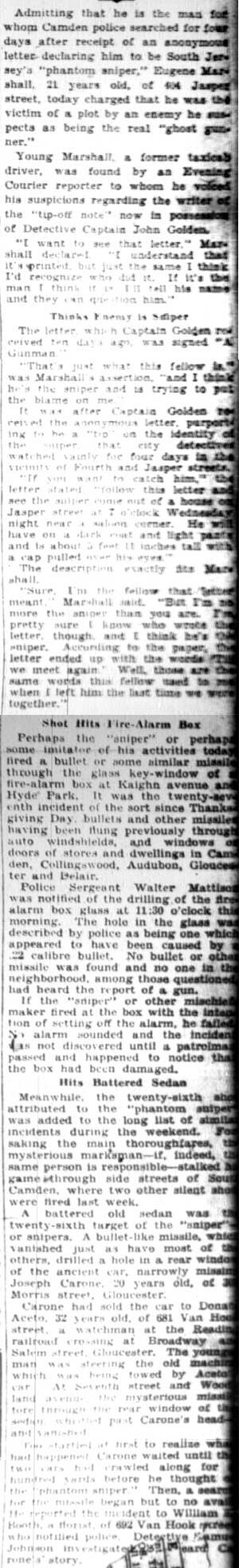 Suspected Sniper Charges Frameup by 'Real Phantom', Camden Courier-Post, February 13, 1928