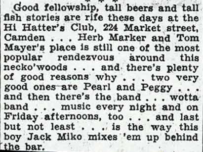 Newspaper item about the Hi Hatter's Club at 224 Market Street, Camden
