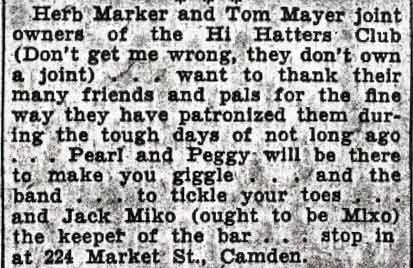 Making the Rounds column item about the Hi Hatters Club, Camden Courier-Post, August 15, 1936