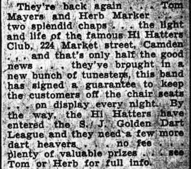 Newspaper column excerpt about the Hi Hatters Club at 224 Market Street, Camden