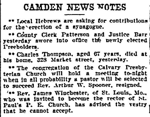 Camden News Notes, Philadelphia Inquirer clipping, December 2, 1903