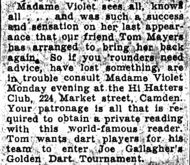 Newspaper item Making the Rounds about Madame Violet at the Hi Hatters Club