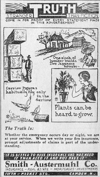 Smith-Austermuhl Co. advertisement, Truth Stranger Than Fiction, Camden Courier-Post, October 16, 1931