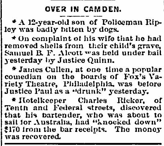 Newspaper column Over in Camden, Philadelphia Inquirer, August 26, 1892