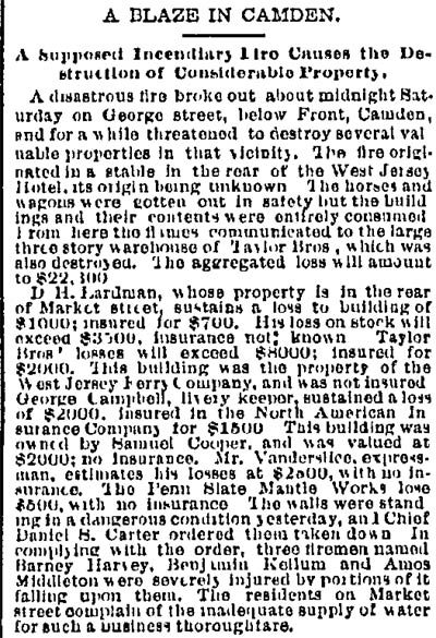 A Blaze in Camden - Philadelphia Inquirer, September 29, 1884