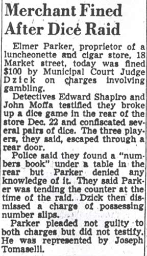 Camden Courier-Post clipping, December 29, 1950 — Merchant Fined After Dice Raid