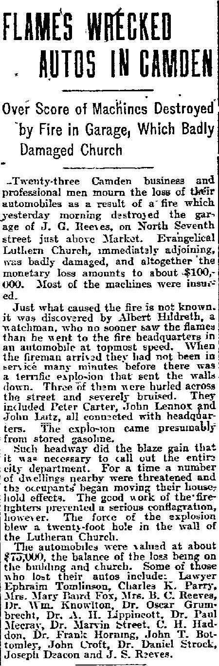 Flames Wrecked Autos in Camden - Philadelphia Inquirer, March 17, 1910