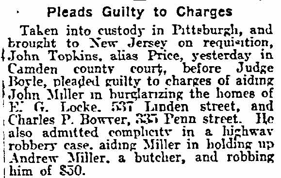 Newspaper clipping "Pleads Guilty to Charges", Philadelphia Inquirer, December 12, 1914