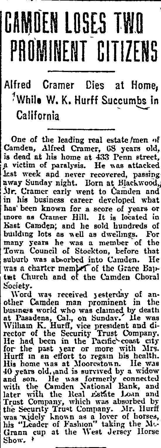 Camden Loses Two Prominent Citizens - Philadelphia Inquirer, December 17, 1912