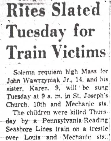 Courier-Post clipping, December 6, 1957: Rites Slated Tuesday for Train Victims (first crop).