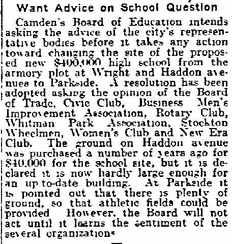 Newspaper clipping: Want Advice on School Question, Philadelphia Inquirer, April 28, 1915