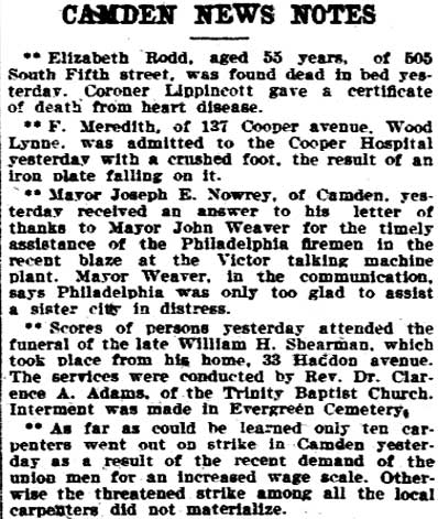 Camden News Notes column, Philadelphia Inquirer, May 3, 1904