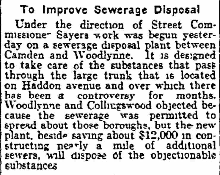 To Improve Sewerage Disposal, Philadelphia Inquirer, July 1, 1915