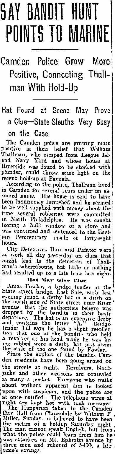 Inquirer, December 15, 1903: Say Bandit Hunt Points to Marine