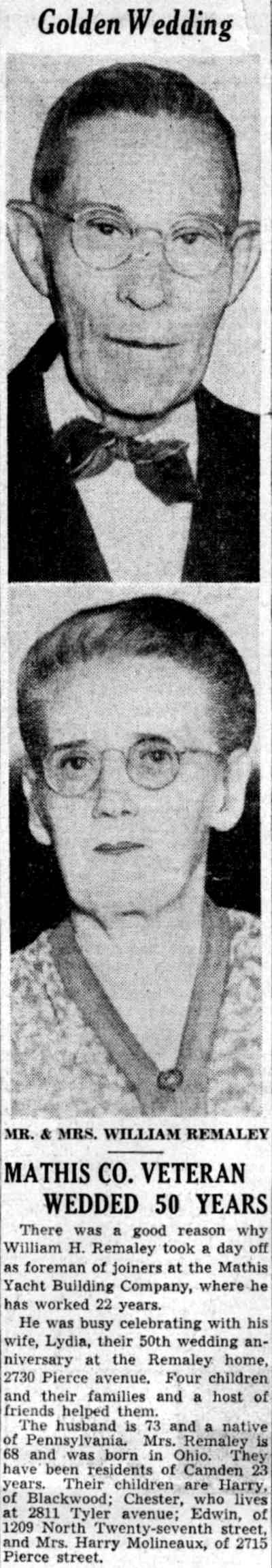Newspaper clipping: Mathis Co. Veteran Wedded 50 Years