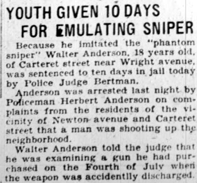 Headline: Youth Given 10 Days for Emulating Sniper, Camden Courier-Post, February 25, 1928